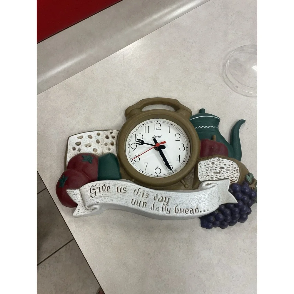 Kitchen Clock Give Us This Day Our Daily Vegetables Fruits Coffee Pot Quartz